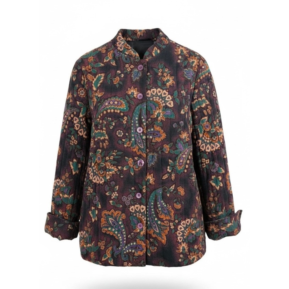 Vintage 90s FA Chatta Quilted Corduroyβ Paisley Floral Jacket M Cotton Fall Boho